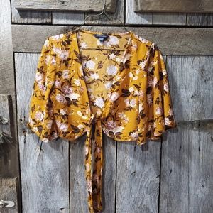 American Eagle  floral cropped tied top.